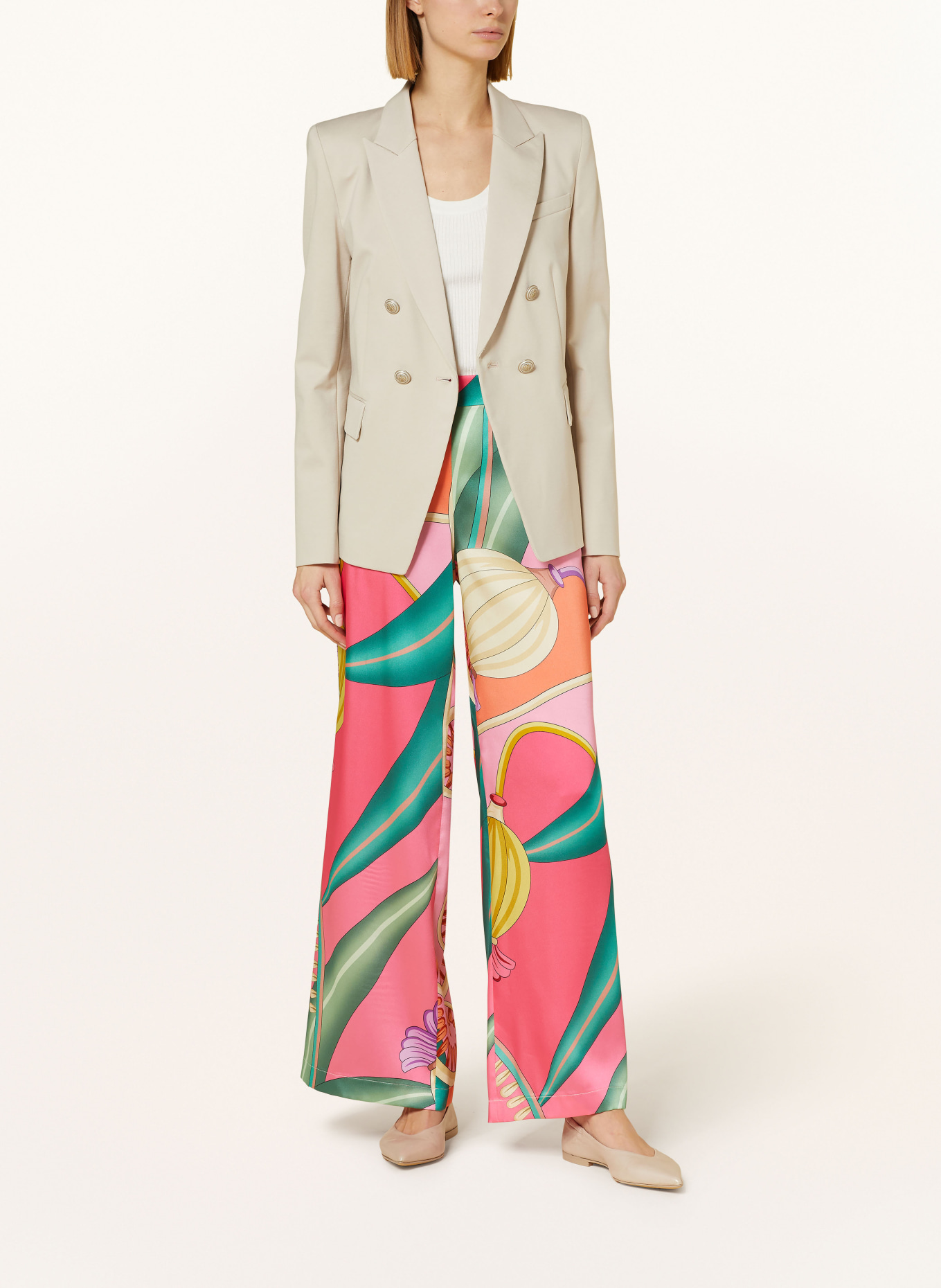 SEDUCTIVE Satin trousers ROSANNE, Color: PINK/ ORANGE/ GREEN (Image 2)