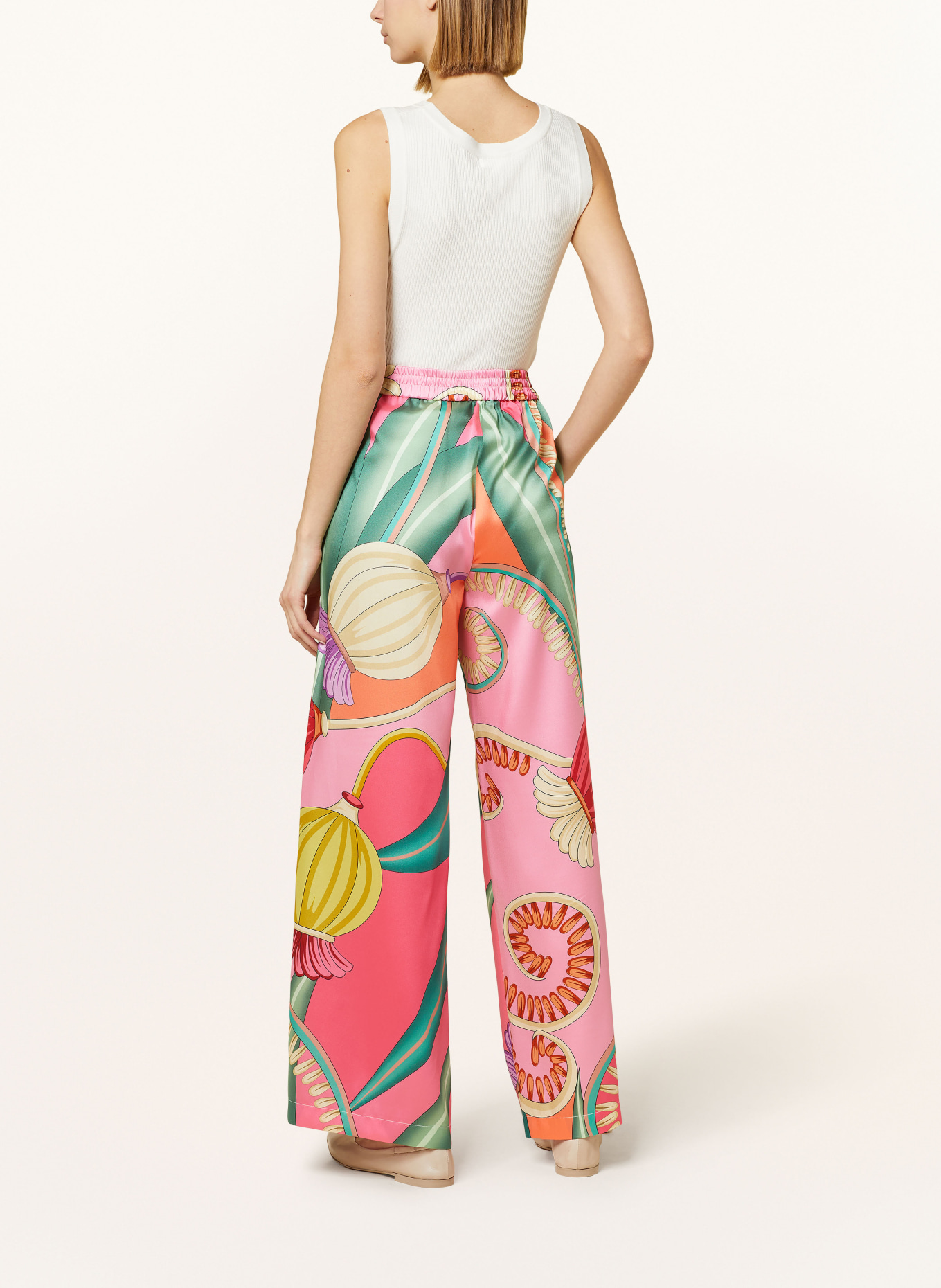 SEDUCTIVE Satin trousers ROSANNE, Color: PINK/ ORANGE/ GREEN (Image 3)