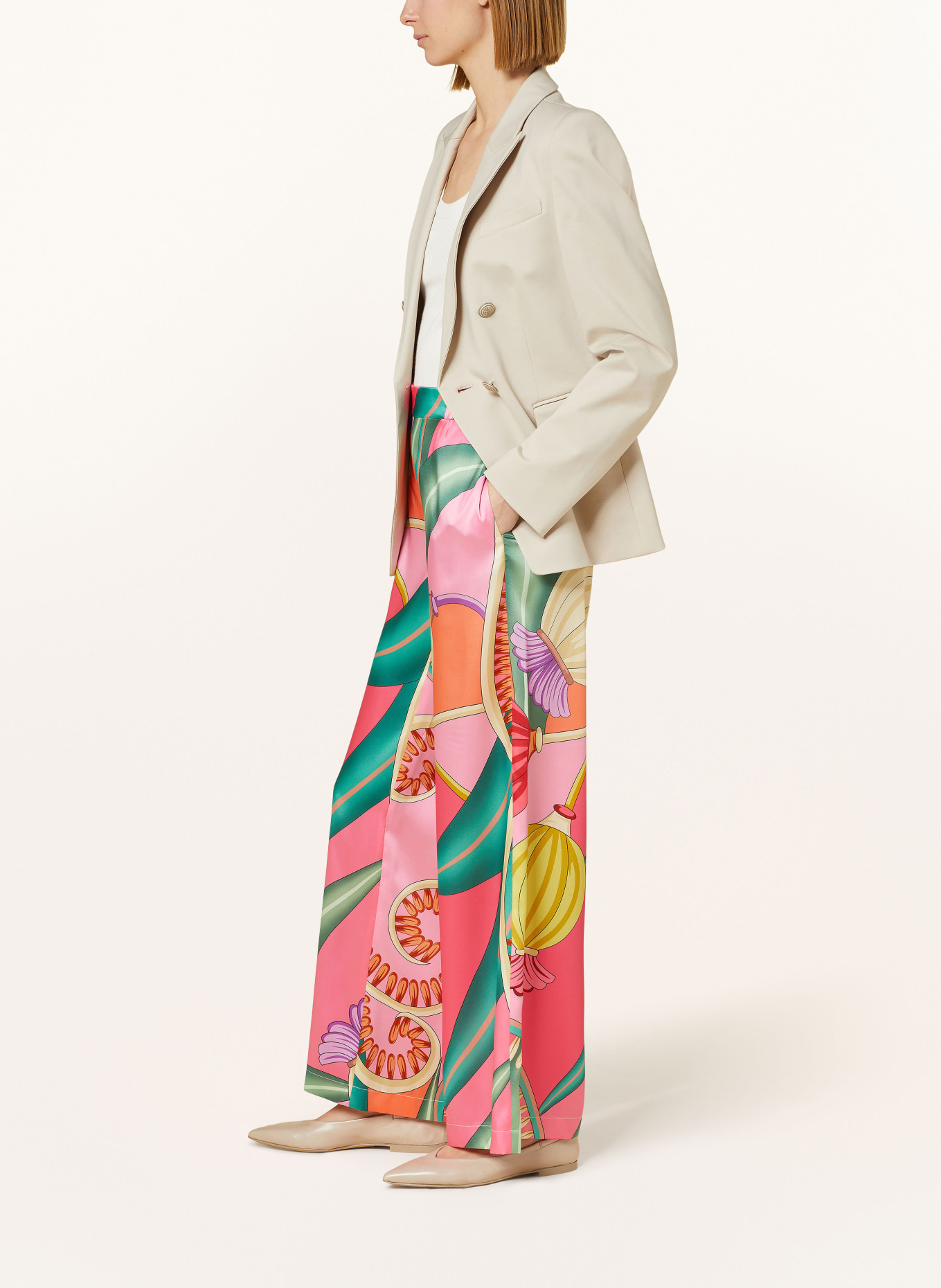 SEDUCTIVE Satin trousers ROSANNE, Color: PINK/ ORANGE/ GREEN (Image 4)