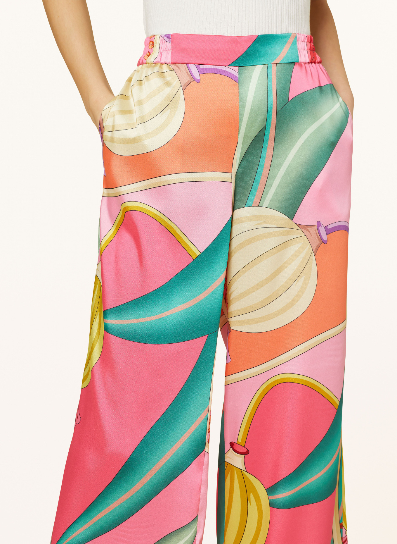 SEDUCTIVE Satin trousers ROSANNE, Color: PINK/ ORANGE/ GREEN (Image 5)