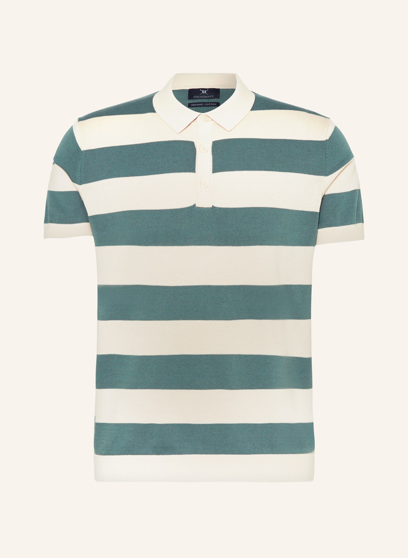 STROKESMAN'S Knitted polo shirt, Color: ECRU/ OLIVE (Image 1)