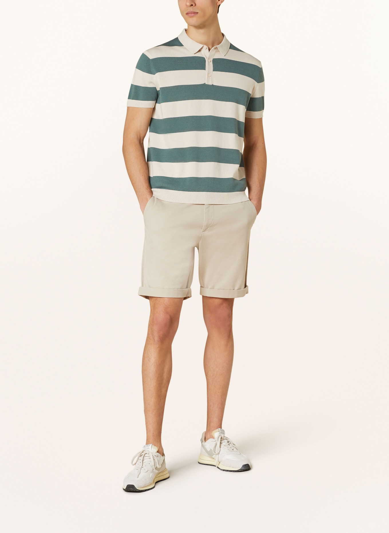 STROKESMAN'S Knitted polo shirt, Color: ECRU/ OLIVE (Image 2)