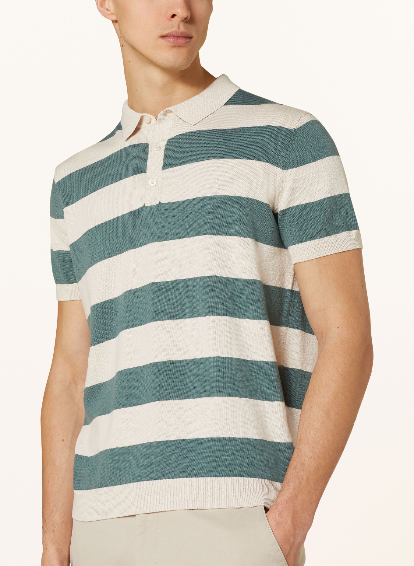 STROKESMAN'S Knitted polo shirt, Color: ECRU/ OLIVE (Image 4)