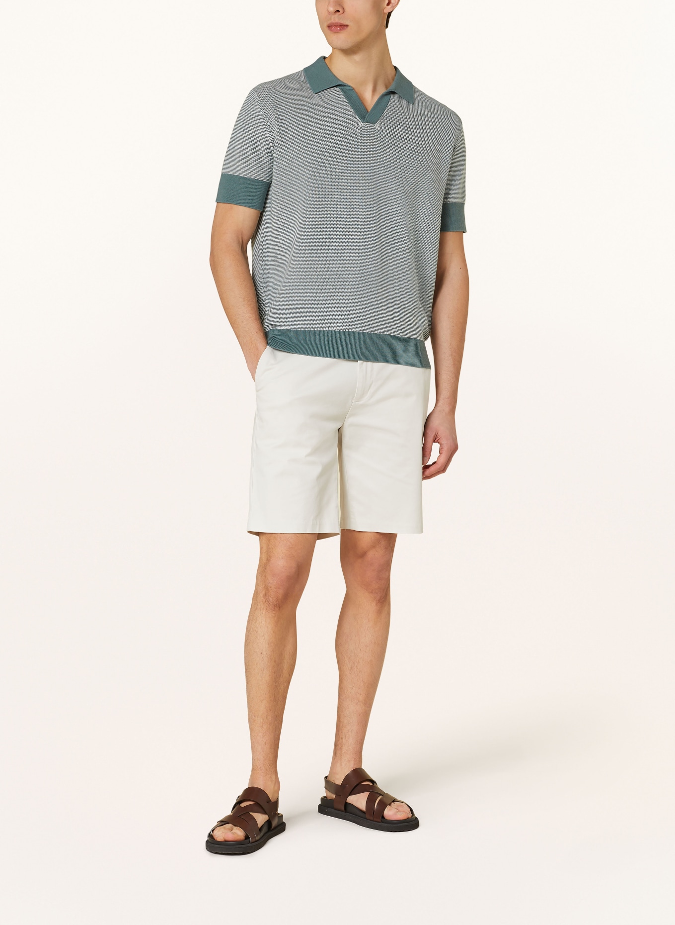 STROKESMAN'S Strick-Poloshirt: WEISS / GRÜN