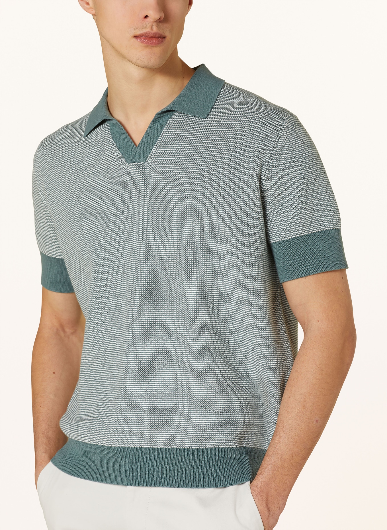 STROKESMAN'S Strick-Poloshirt: WEISS / GRÜN