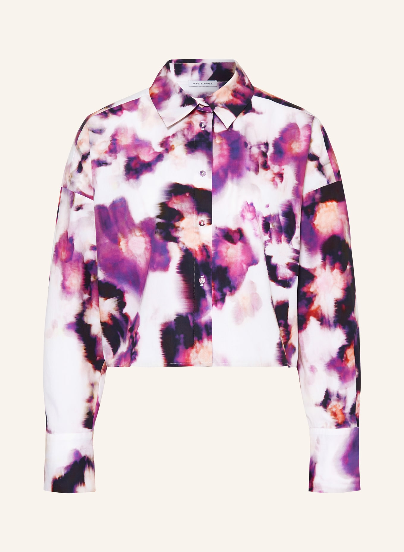 MRS & HUGS Cropped shirt blouse, Color: PURPLE/ CREAM (Image 1)