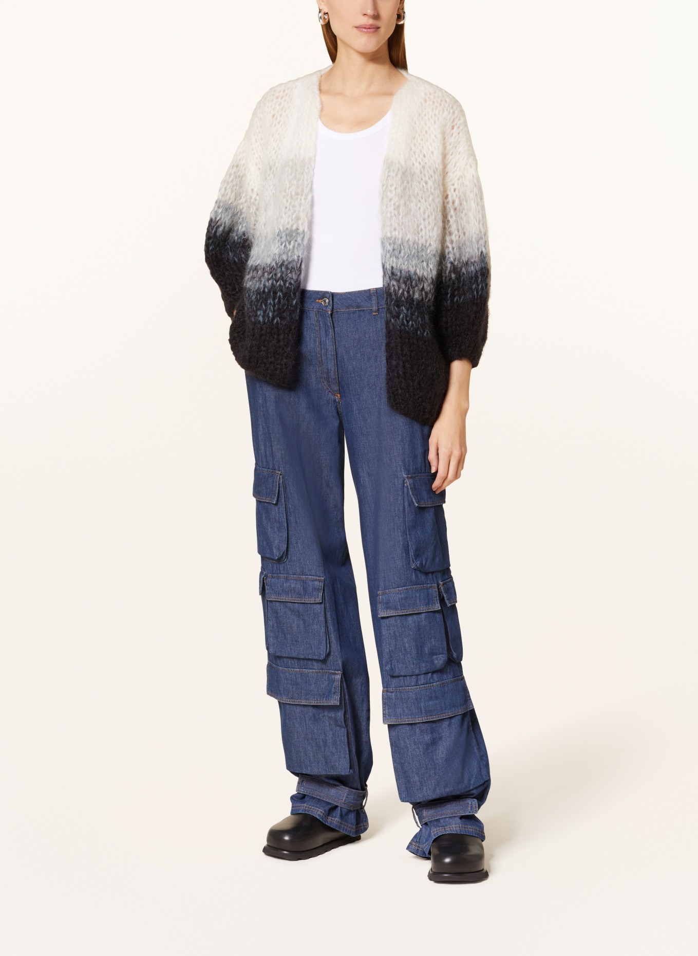 MAIAMI Oversized knit cardigan made of mohair, Color: WHITE/ BLACK/ TEAL (Image 2)