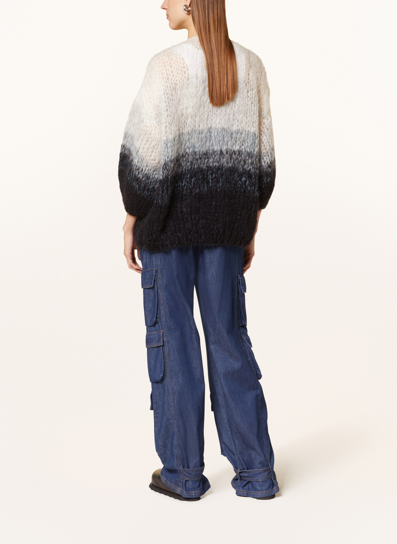 MAIAMI Oversized knit cardigan made of mohair, Color: WHITE/ BLACK/ TEAL (Image 3)