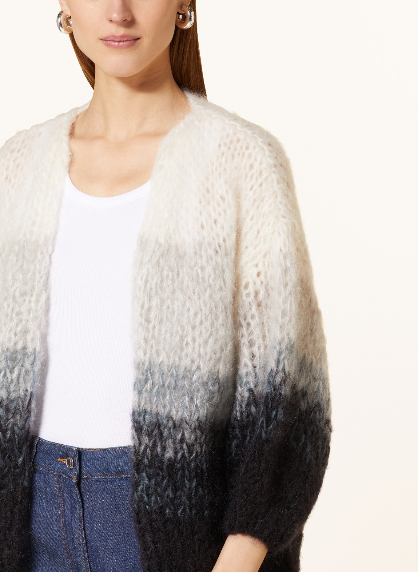 MAIAMI Oversized knit cardigan made of mohair, Color: WHITE/ BLACK/ TEAL (Image 4)