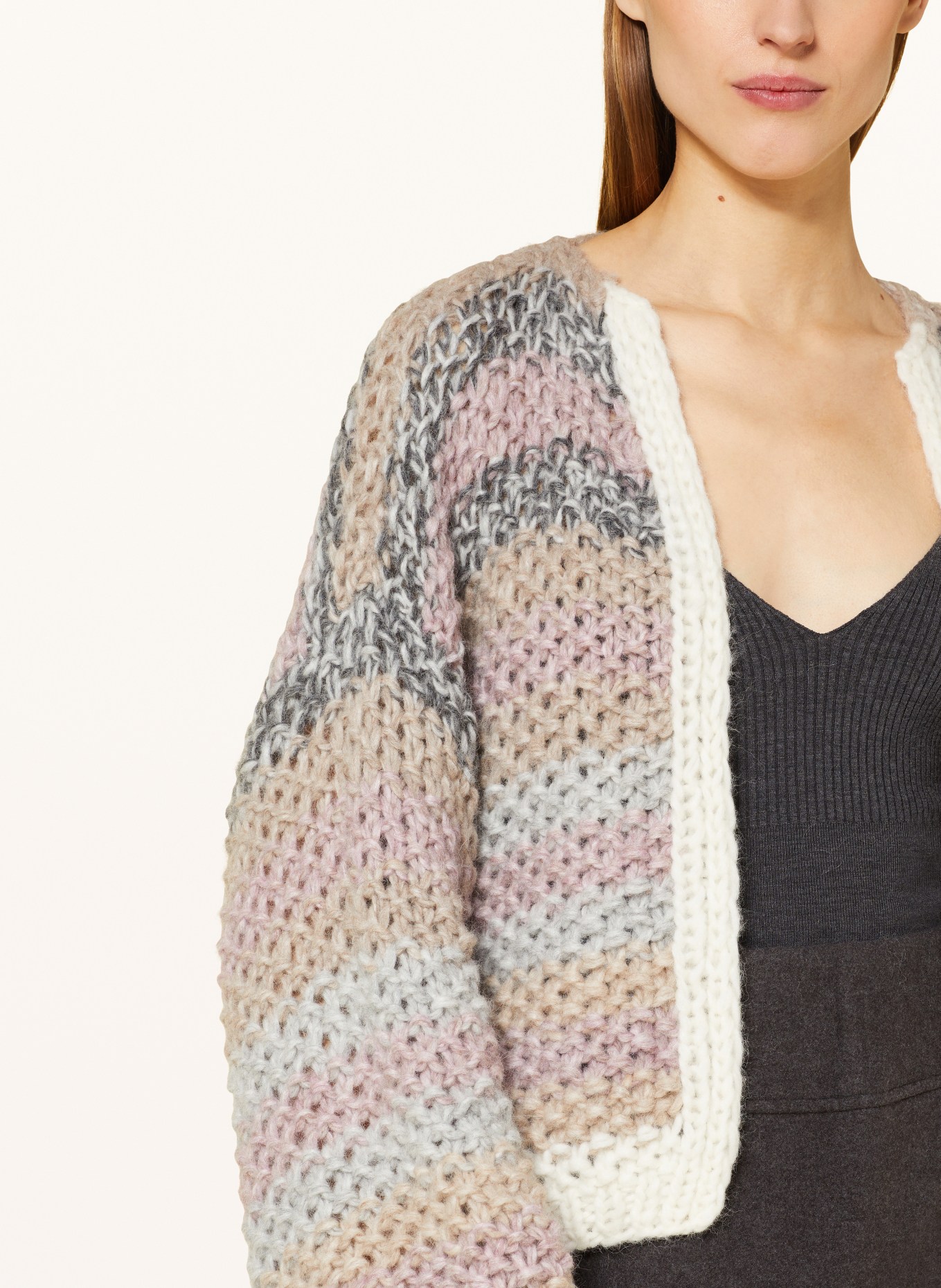 MAIAMI Knit cardigan made of alpaca, Color: BEIGE/ ROSE/ GRAY (Image 4)