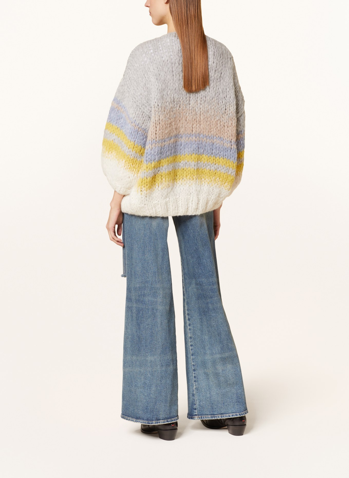 MAIAMI Knit cardigan made of alpaca, Color: LIGHT GRAY/ YELLOW/ GRAY (Image 3)