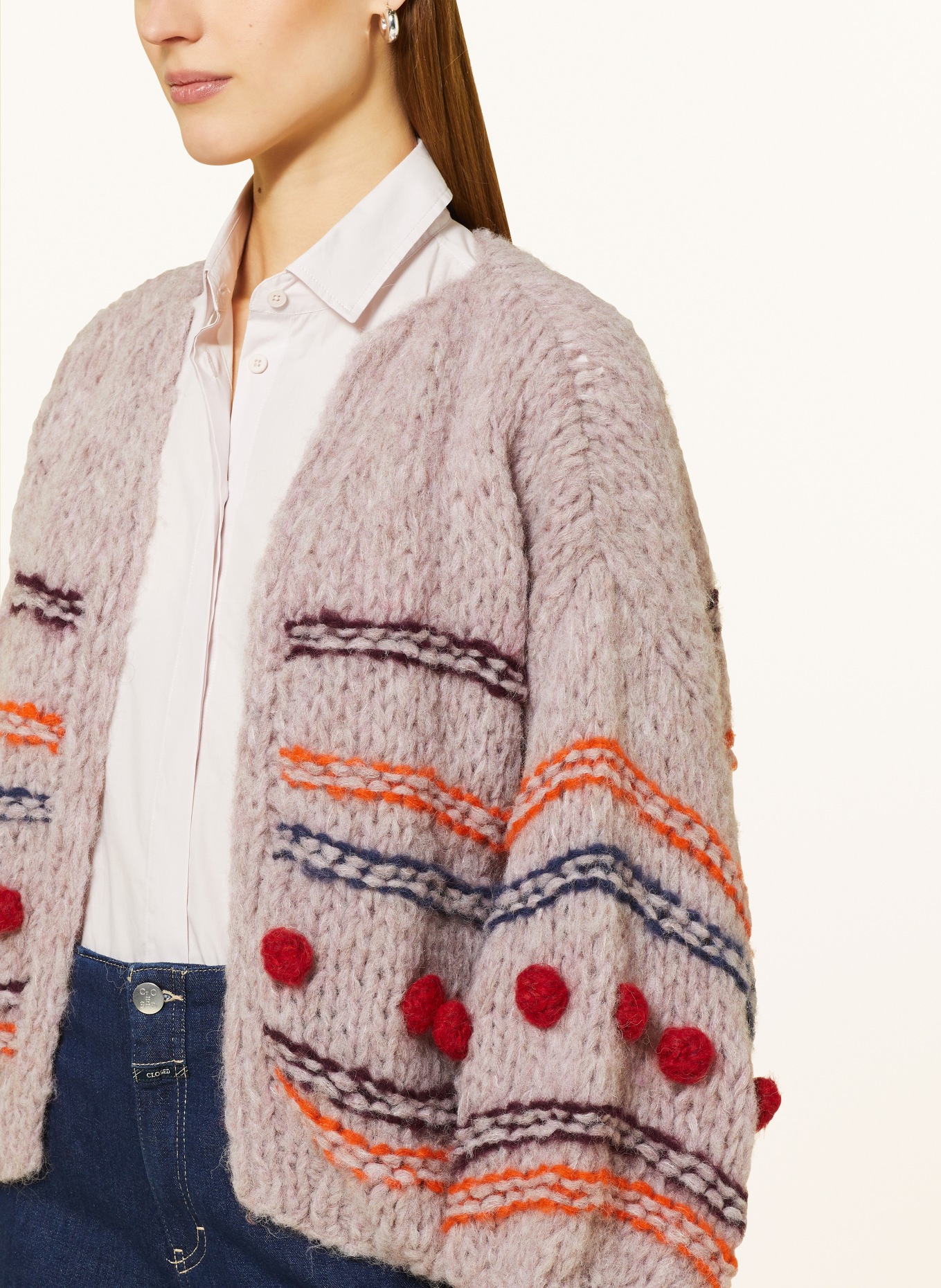 MAIAMI Knit cardigan made of alpaca, Color: ROSE/ DARK PURPLE/ ORANGE (Image 4)