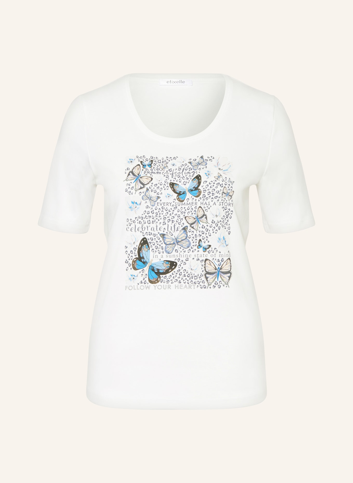 efixelle T-shirt with decorative gems, Color: WHITE/ BLUE/ BLACK (Image 1)