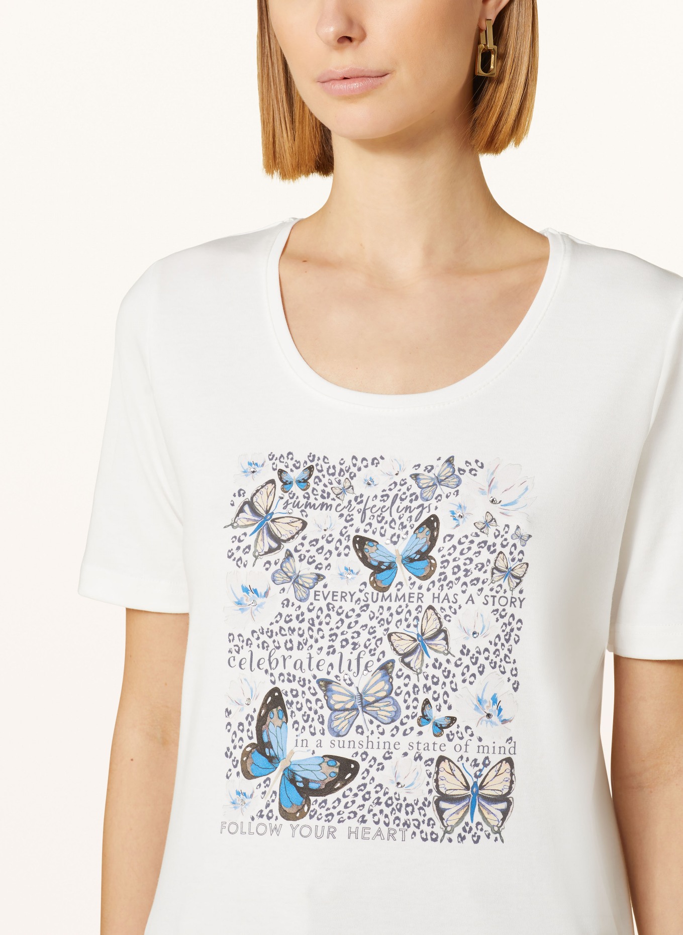 efixelle T-shirt with decorative gems, Color: WHITE/ BLUE/ BLACK (Image 4)