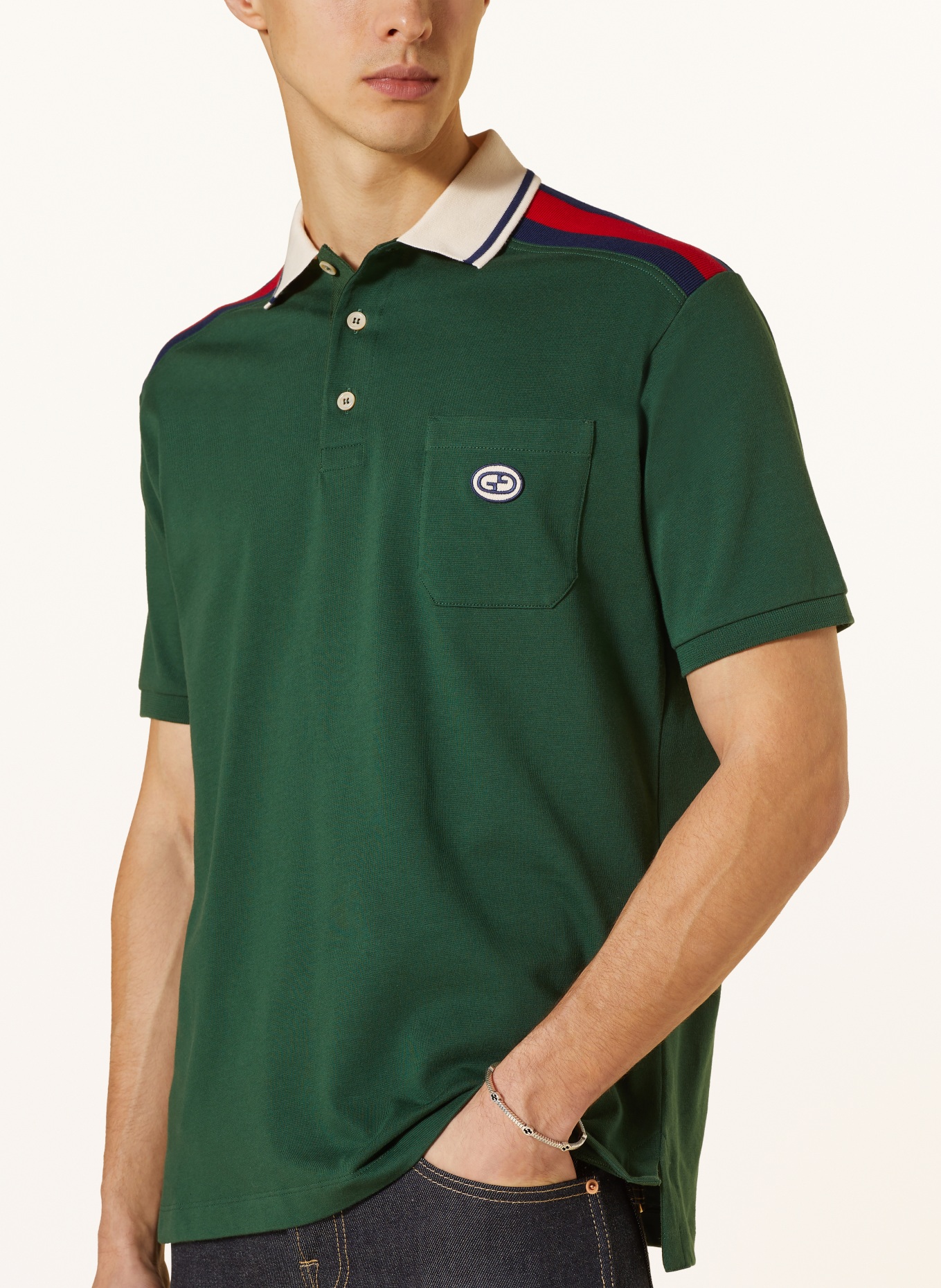 GUCCI Polo shirt regular fit, Color: DARK GREEN/ DARK BLUE/ RED (Image 4)