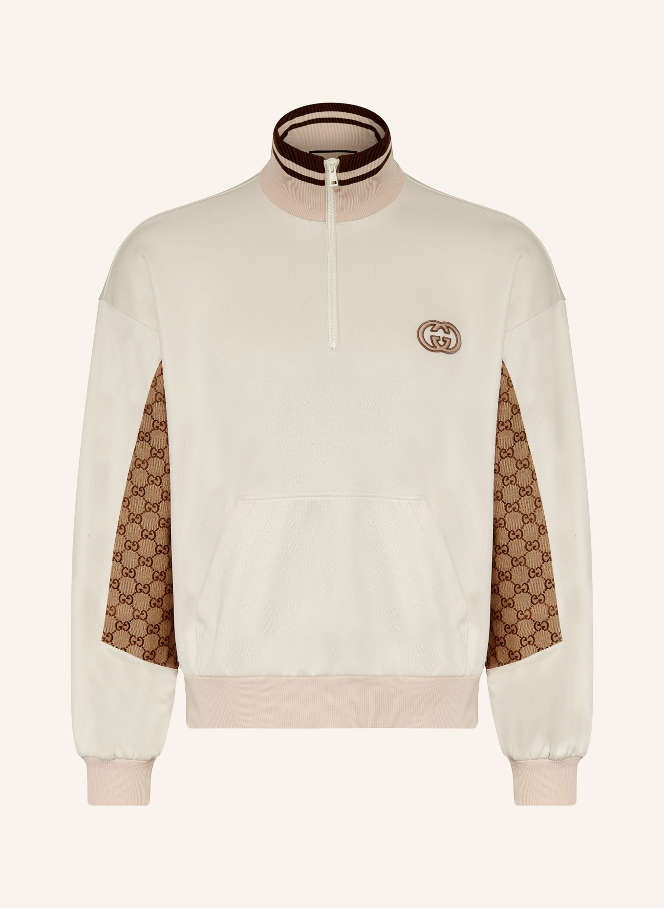 GUCCI Jersey half-zip sweater, Color: LIGHT BROWN/ BROWN (Image 1)