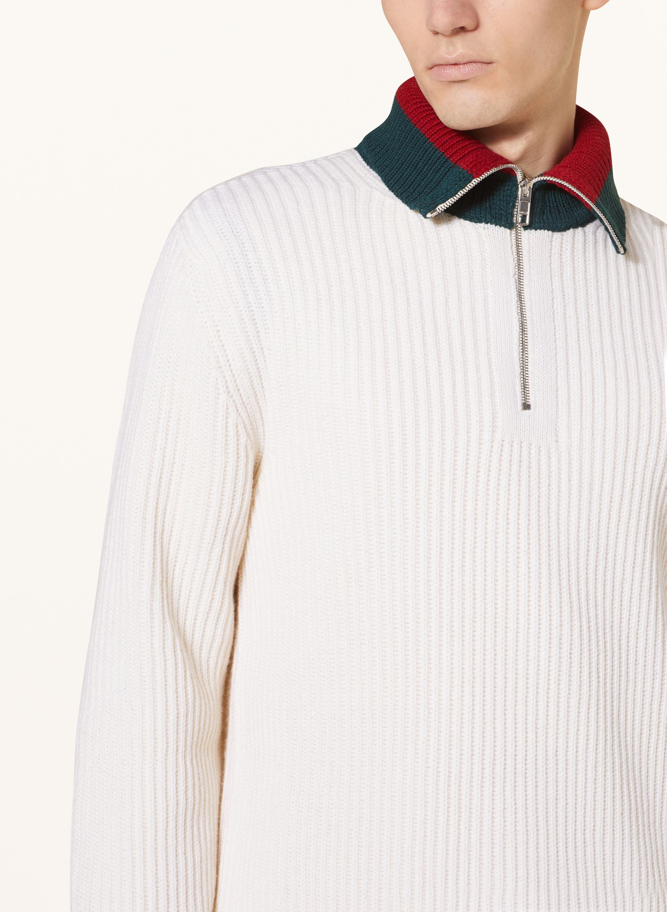 GUCCI Half-zip sweater, Color: ECRU/ DARK GREEN/ RED (Image 4)