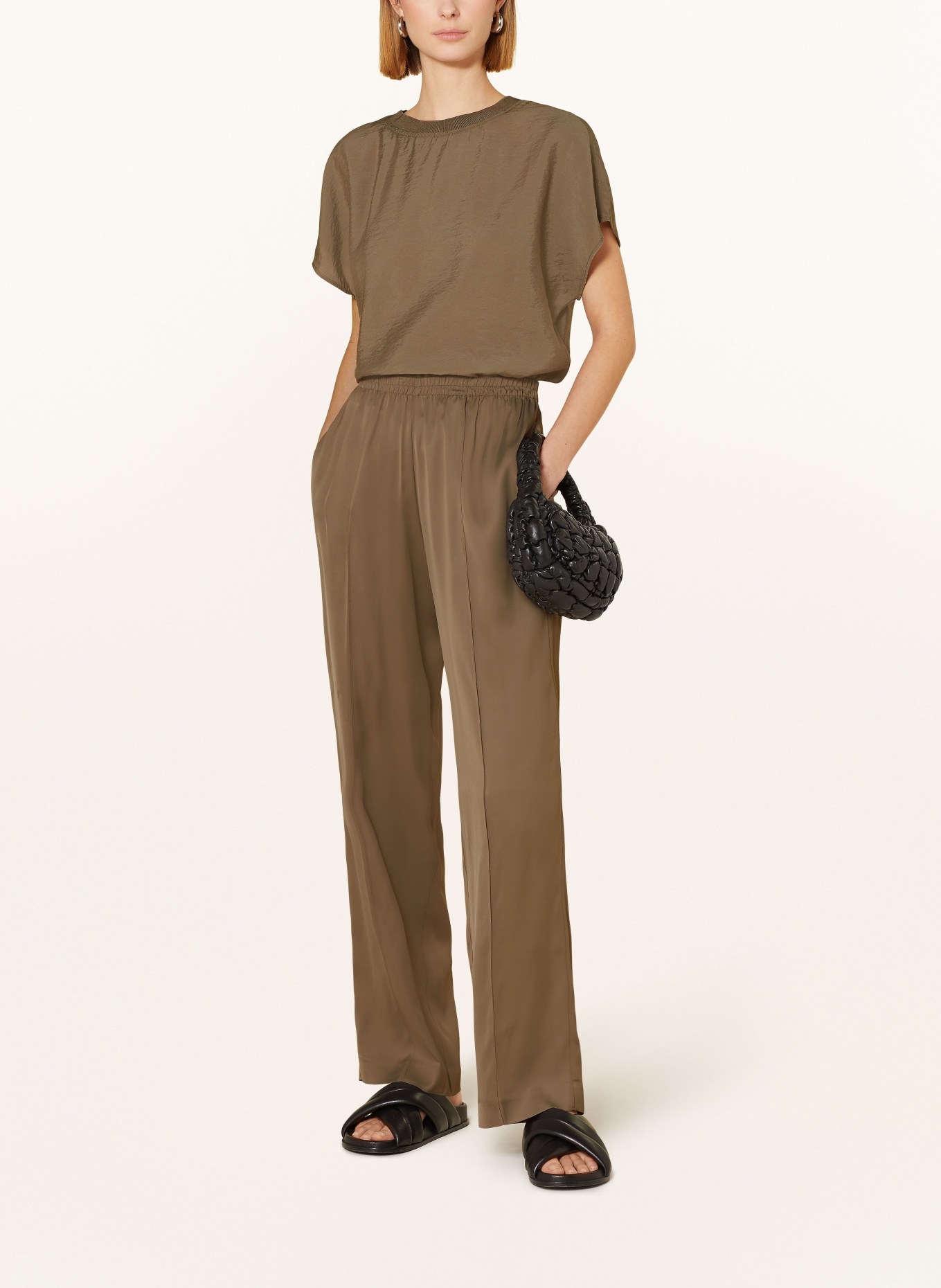 Marc O'Polo Wide leg trousers in satin, Color: DARK BROWN (Image 2)