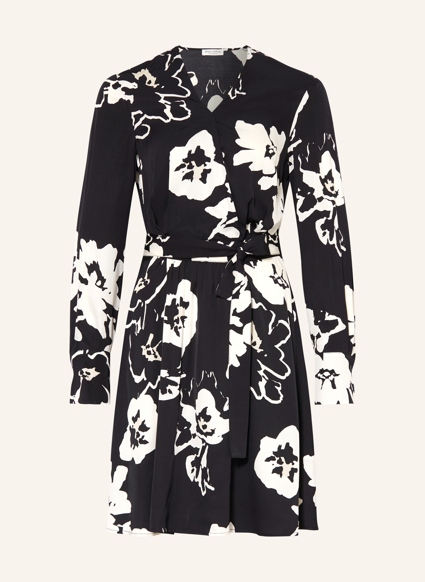 Marc O'Polo Satin dress in wrap look, Color: BLACK/ CREAM (Image 1)