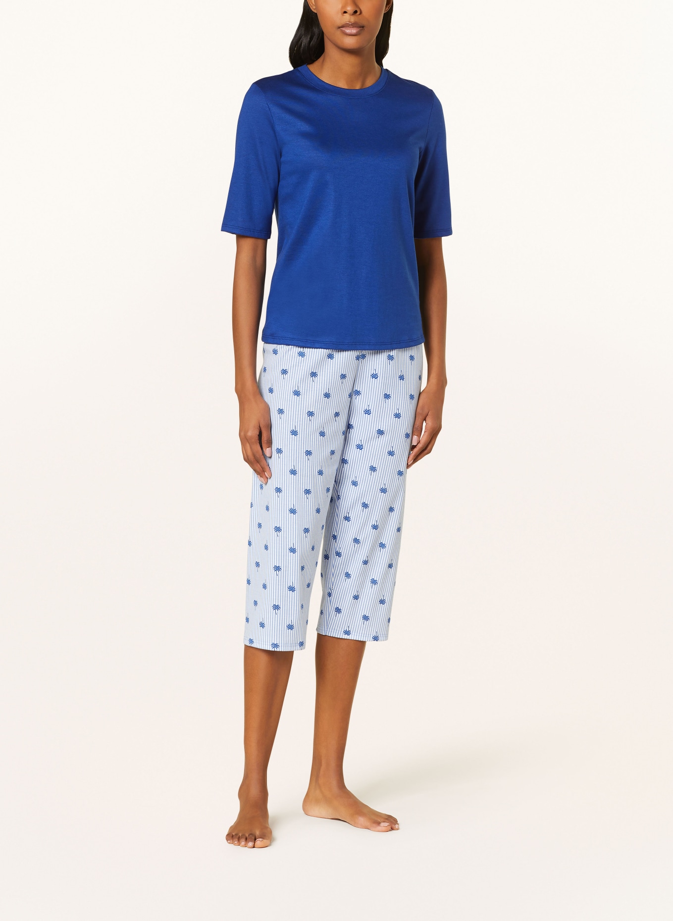 CALIDA 3/4 pajama pants, Color: WHITE/ LIGHT BLUE (Image 2)