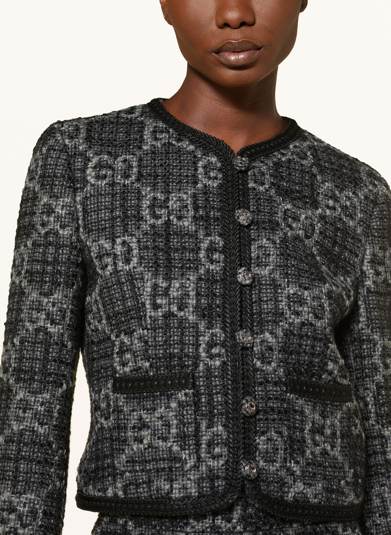 GUCCI Bouclé blazer, Color: BLACK/ GRAY (Image 4)