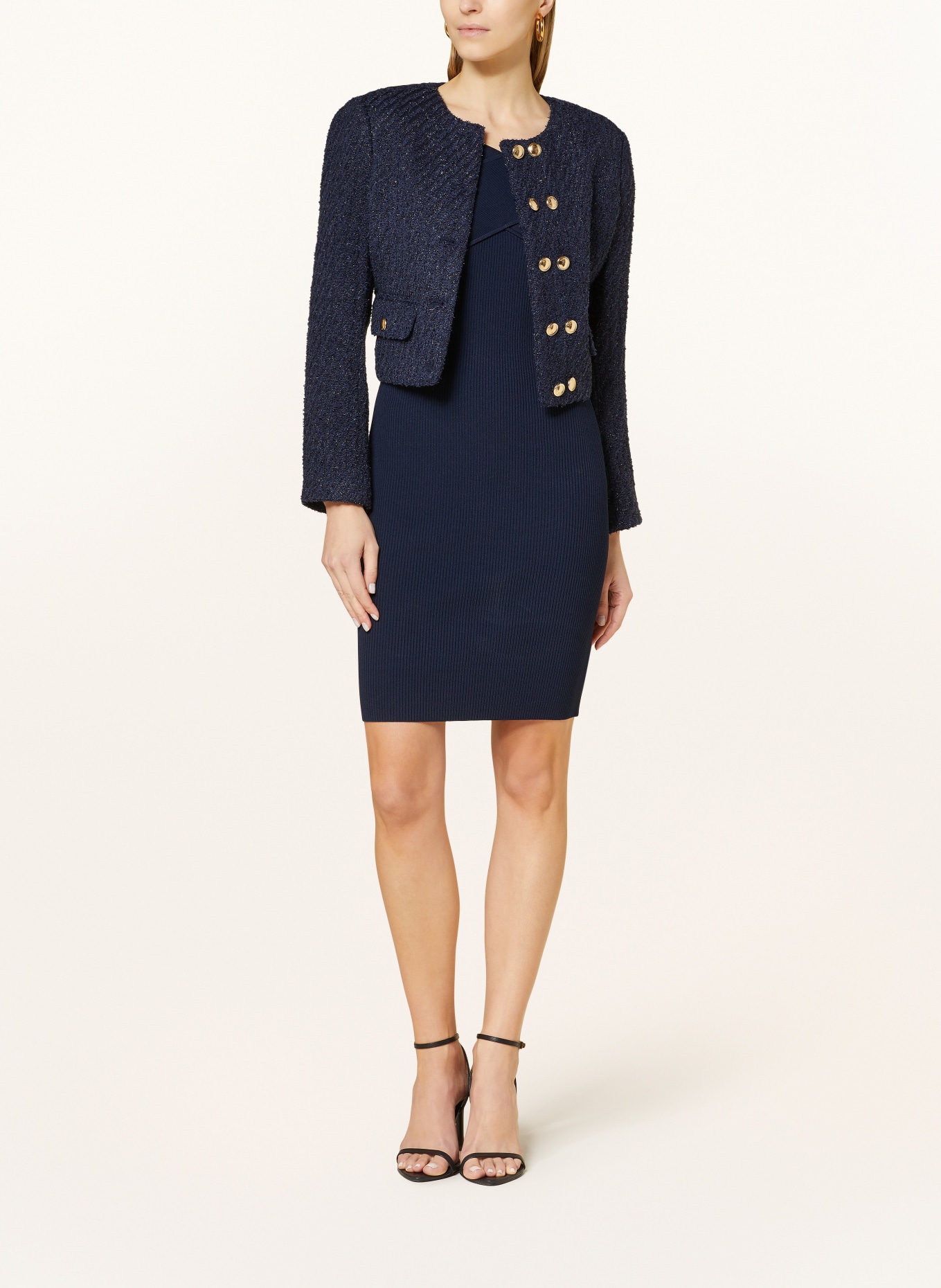 MICHAEL KORS Boxy jacket made of tweed with glitter thread, Color: DARK BLUE (Image 2)