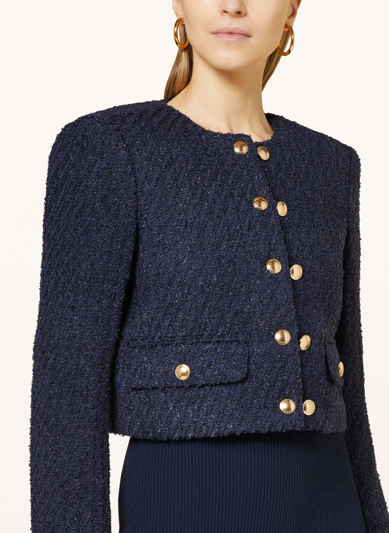 MICHAEL KORS Boxy jacket made of tweed with glitter thread, Color: DARK BLUE (Image 4)