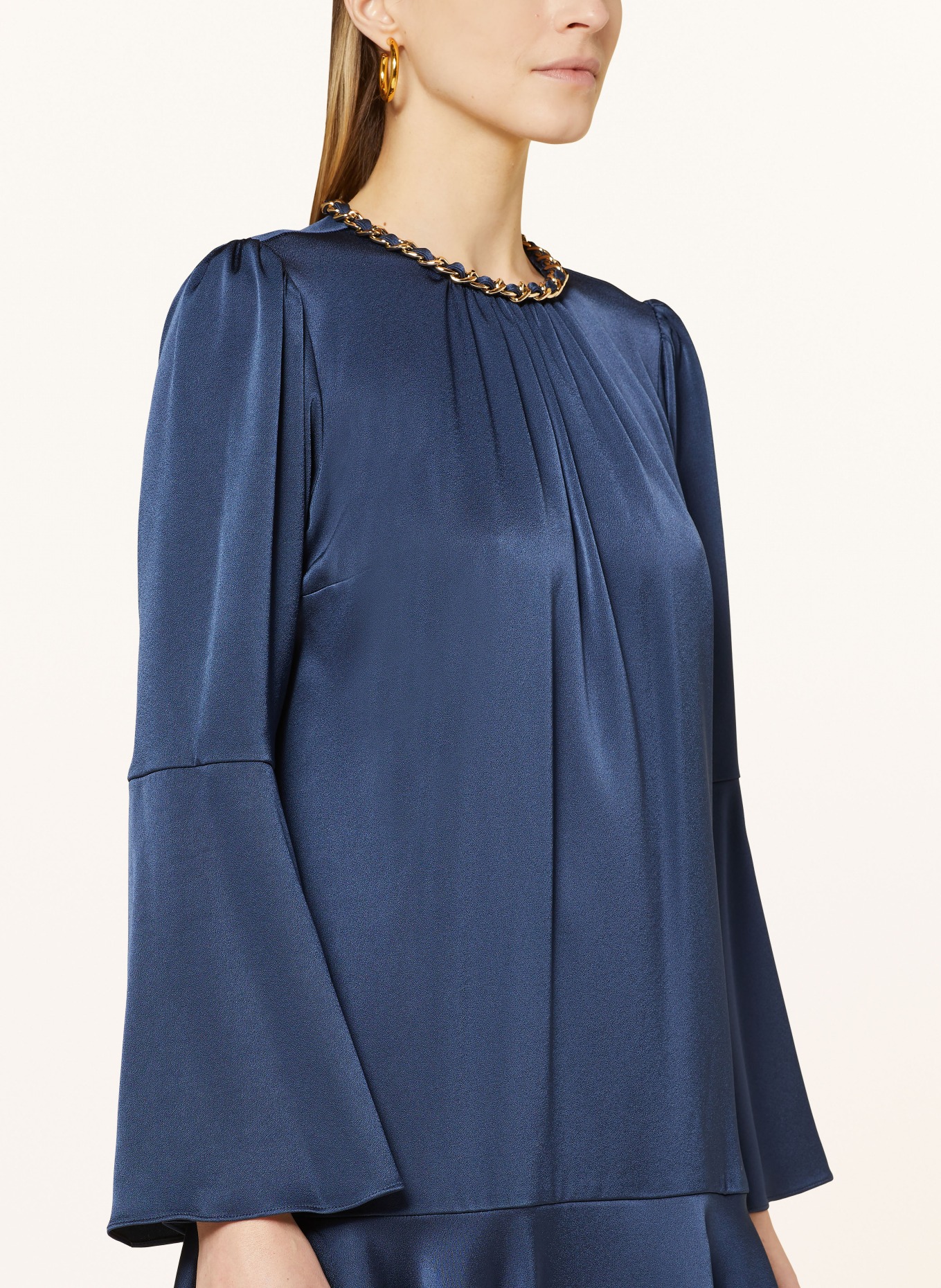 MICHAEL KORS Satin dress with frills, Color: DARK BLUE (Image 4)