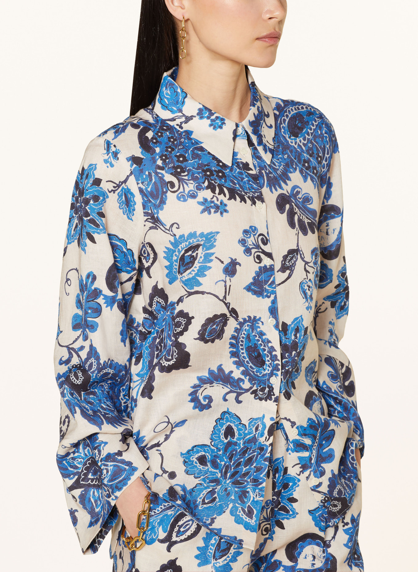 MRS & HUGS Shirt blouse made of linen, Color: CREAM/ BLUE/ DARK BLUE (Image 4)