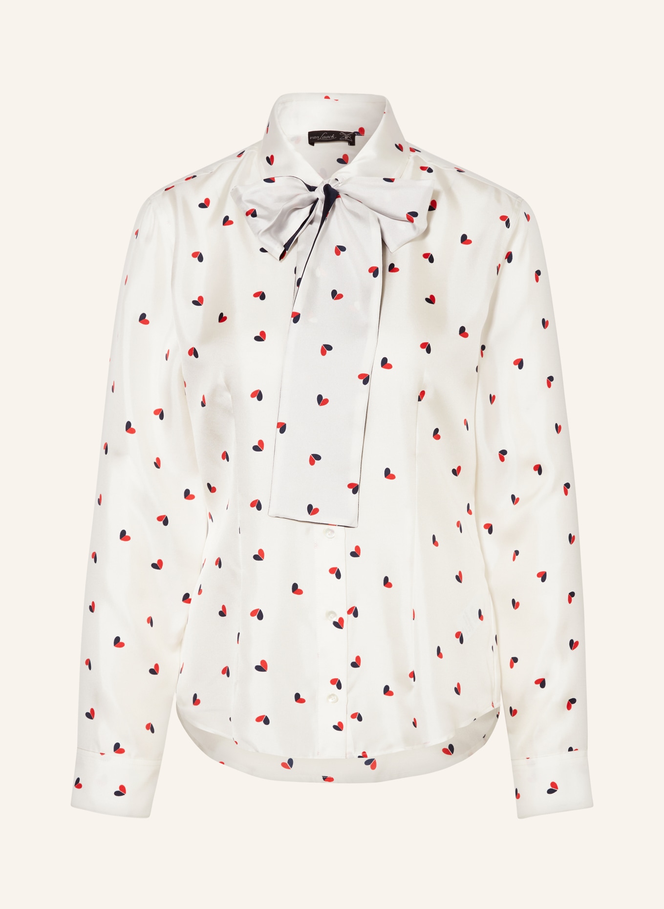 van Laack Shirt blouse MUSE with silk detachable bow, Color: CREAM/ DARK BLUE/ RED (Image 1)