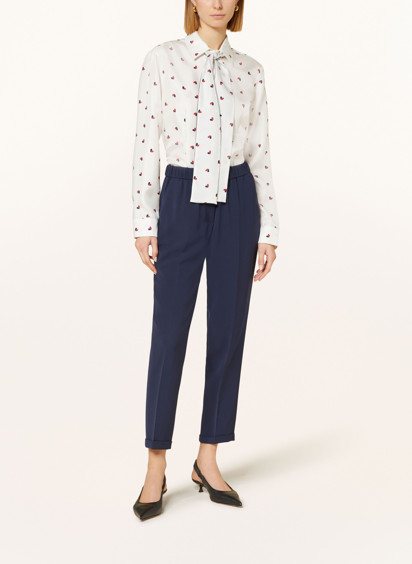 van Laack Shirt blouse MUSE with silk detachable bow, Color: CREAM/ DARK BLUE/ RED (Image 2)