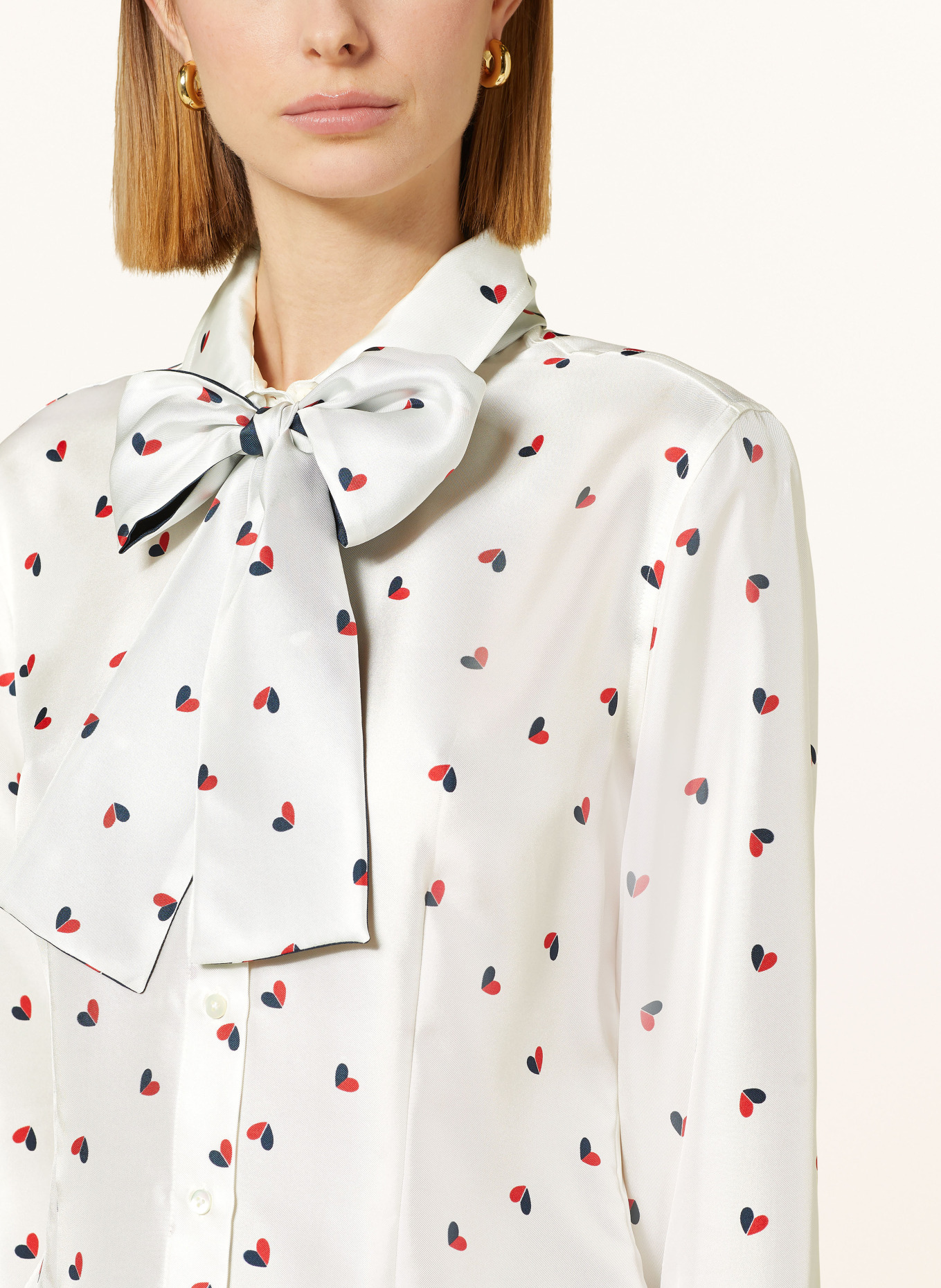 van Laack Shirt blouse MUSE with silk detachable bow, Color: CREAM/ DARK BLUE/ RED (Image 4)