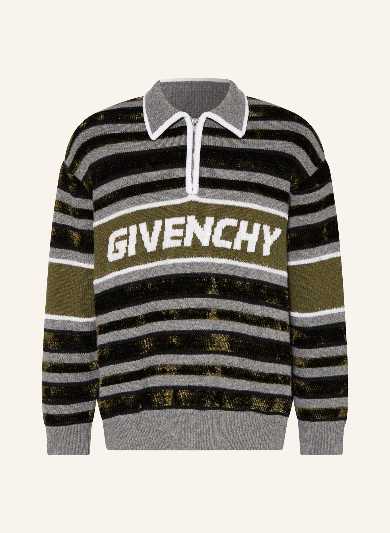 GIVENCHY Oversized half-zip sweater, Color: GRAY/ GREEN/ OLIVE (Image 1)