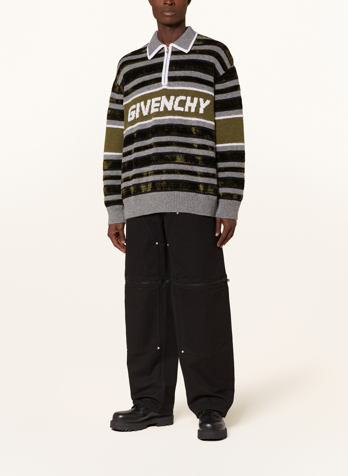 GIVENCHY Oversized half-zip sweater, Color: GRAY/ GREEN/ OLIVE (Image 2)