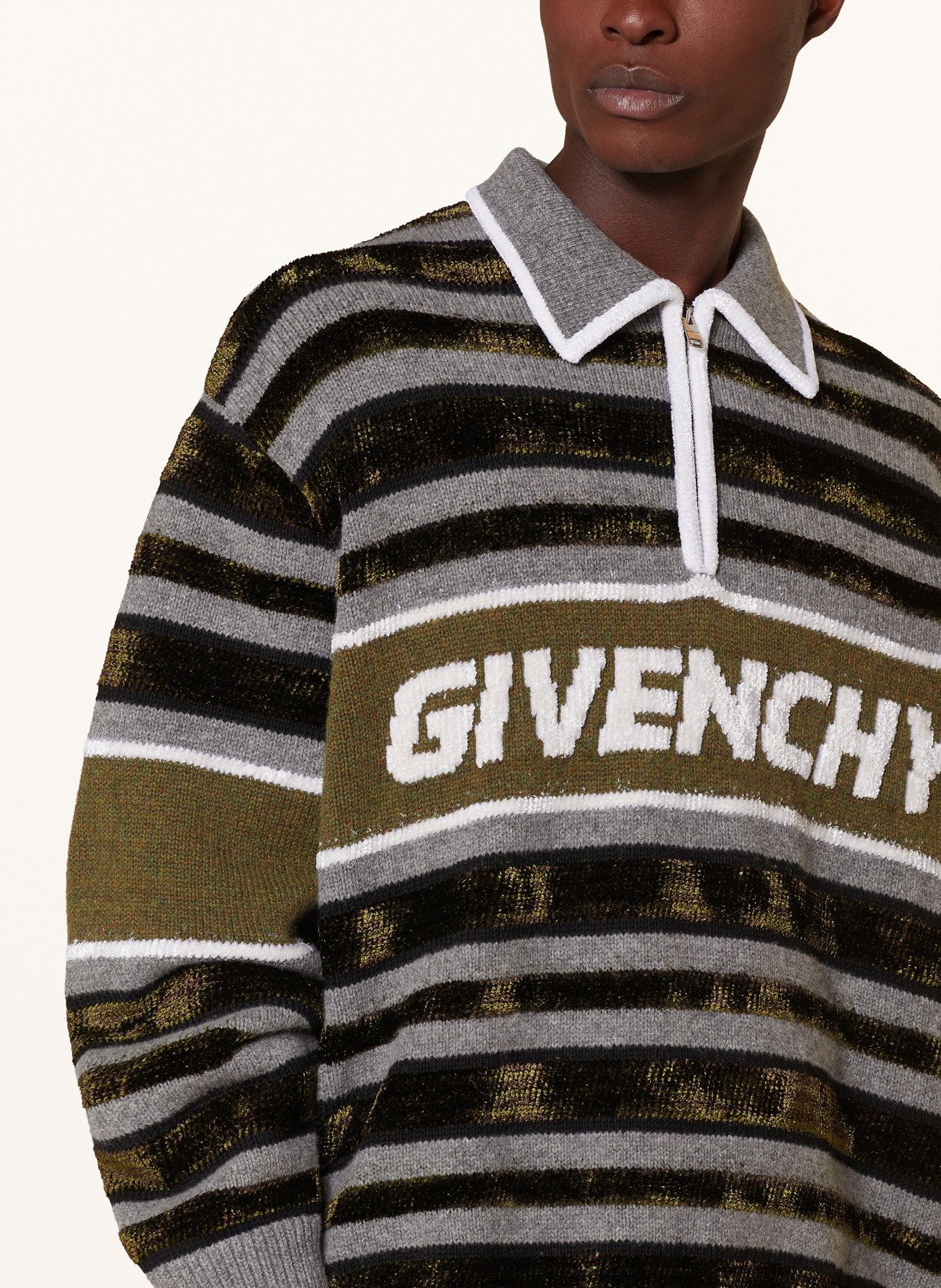 GIVENCHY Oversized half-zip sweater, Color: GRAY/ GREEN/ OLIVE (Image 4)