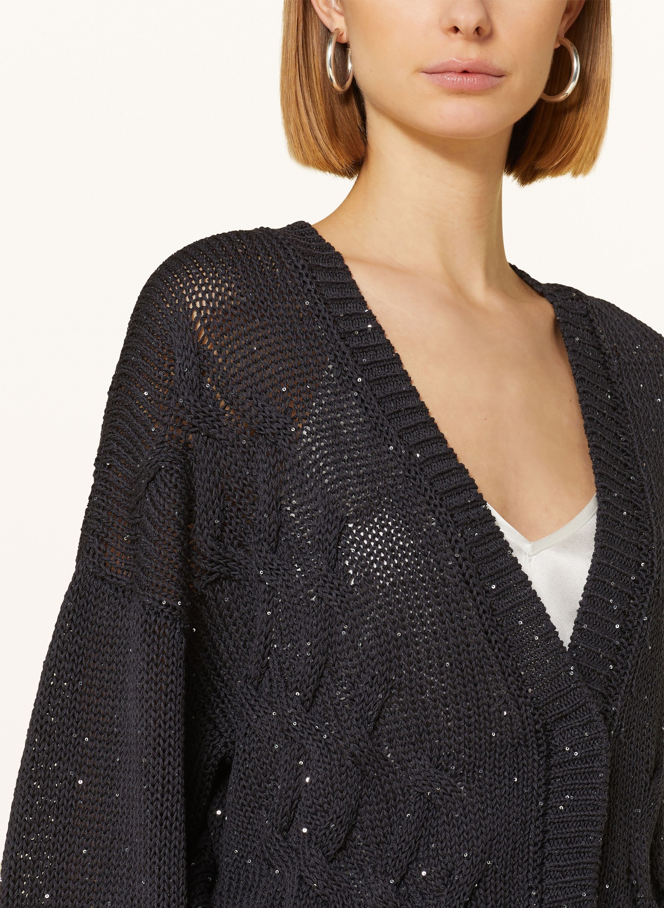 PESERICO Oversized cardigan with sequins, Color: DARK BLUE (Image 4)