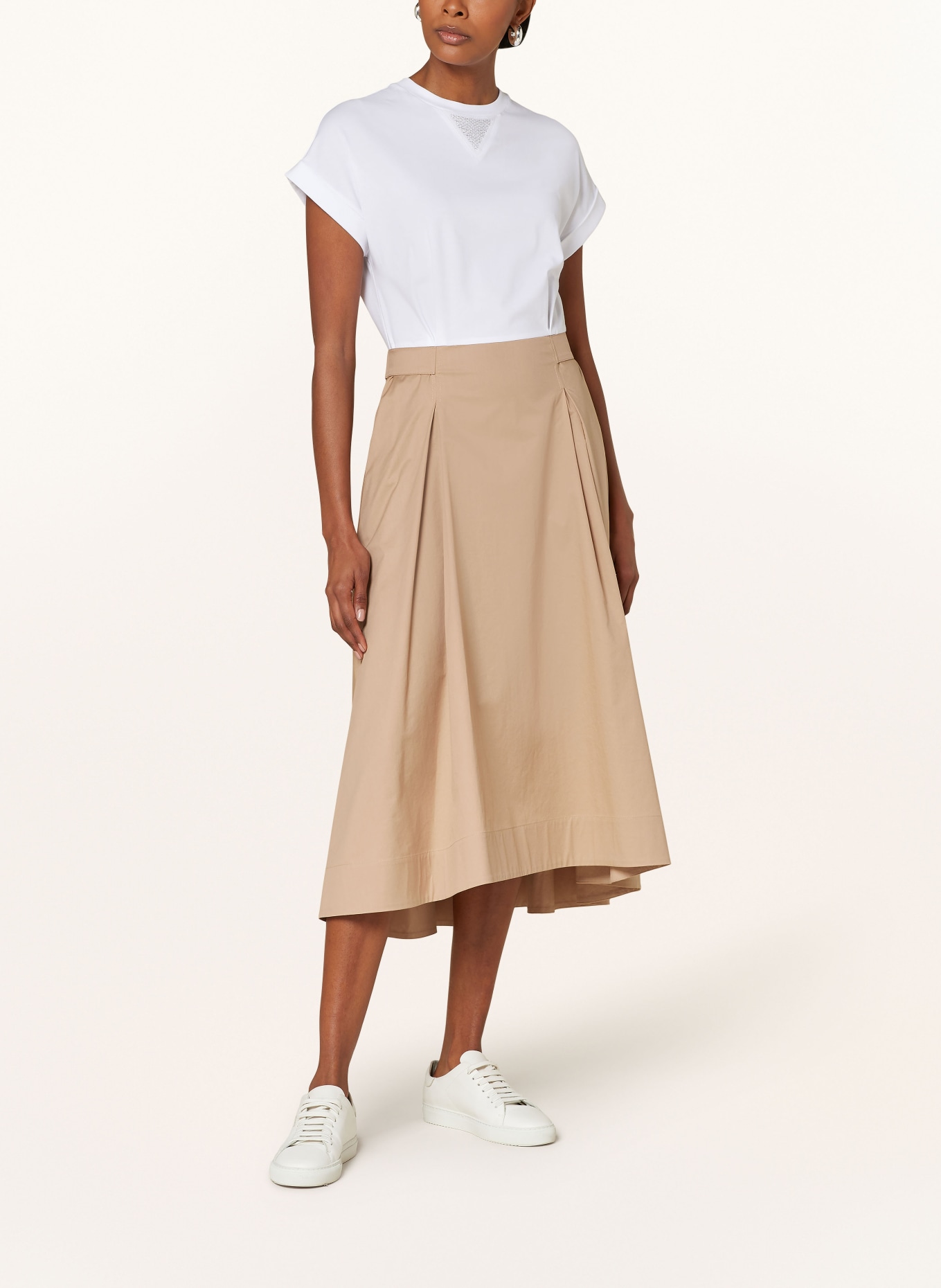 PESERICO Dress in mixed materials, Color: WHITE/ CAMEL (Image 2)