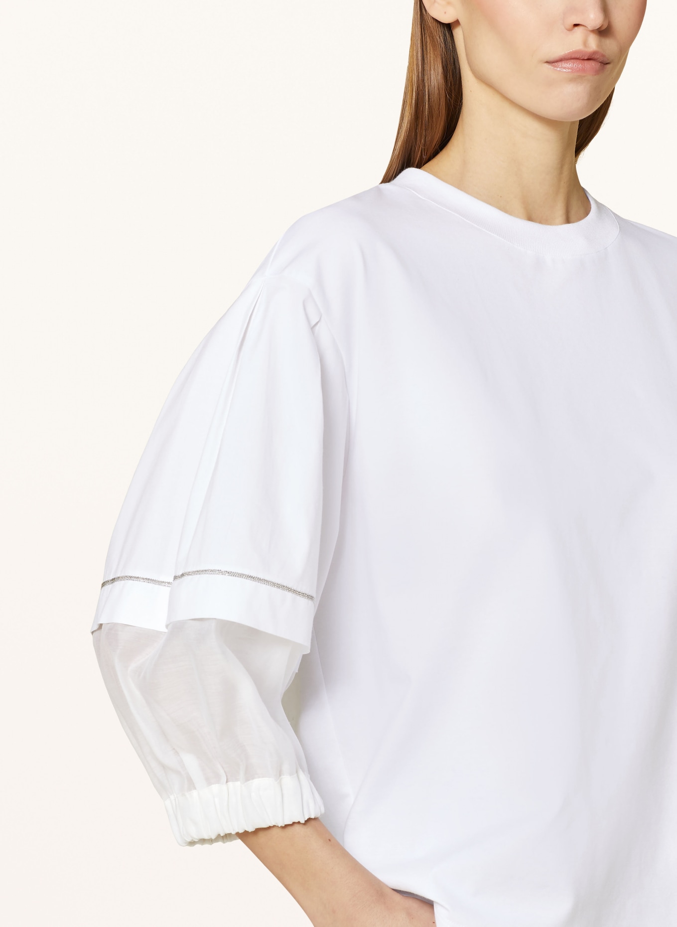PESERICO Shirt blouse in mixed materials with 3/4 sleeves, Color: WHITE (Image 4)