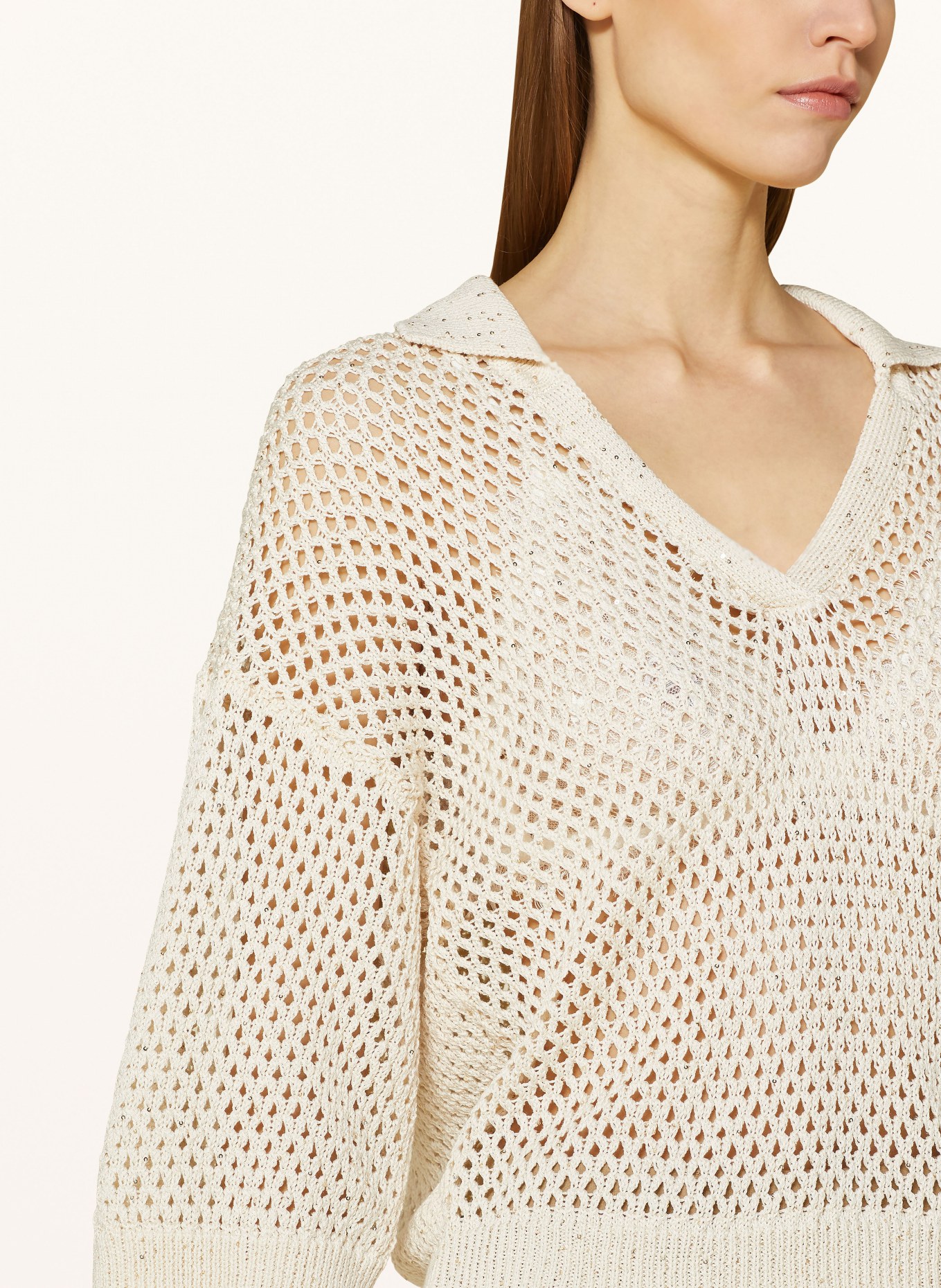 PESERICO Sweater with 3/4 sleeve and sequins, Color: BEIGE (Image 4)