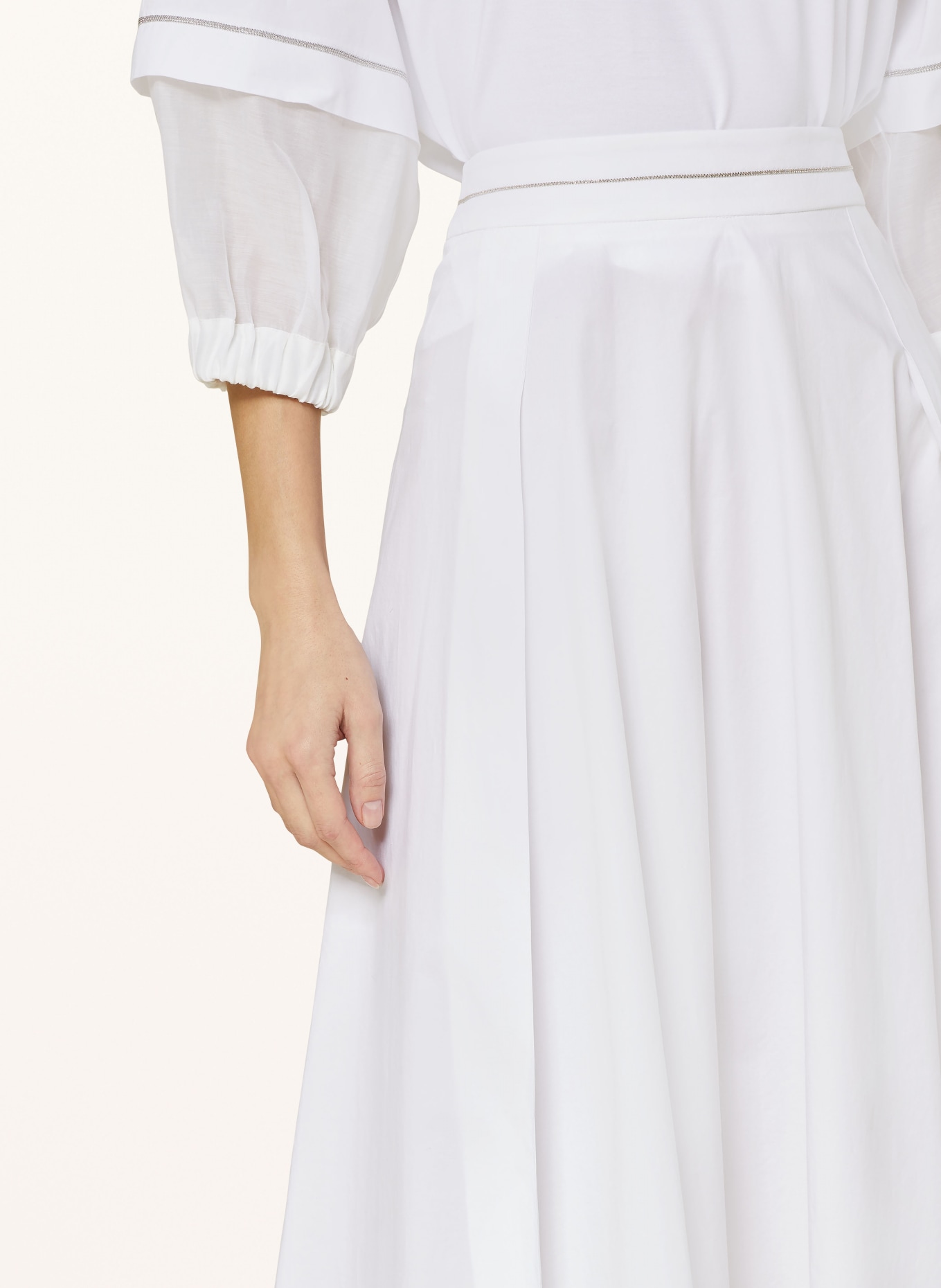 PESERICO Pleated skirt with decorative beads, Color: WHITE (Image 4)