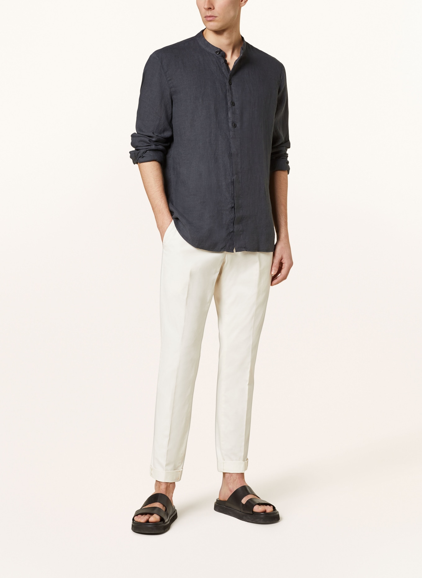 hannes roether Linen shirt TU29BS regular fit with stand-up collar, Color: DARK GRAY (Image 2)