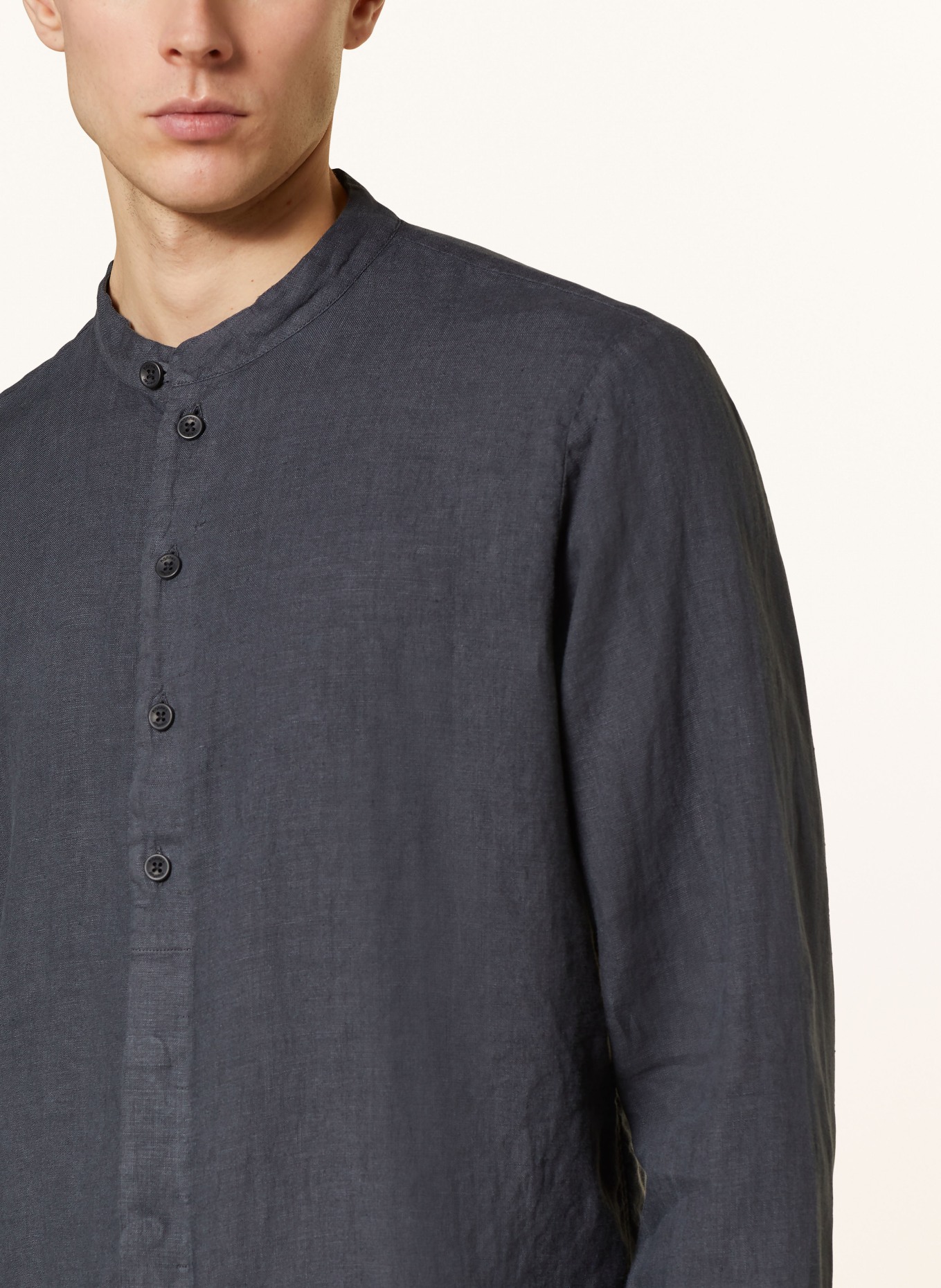 hannes roether Linen shirt TU29BS regular fit with stand-up collar, Color: DARK GRAY (Image 4)