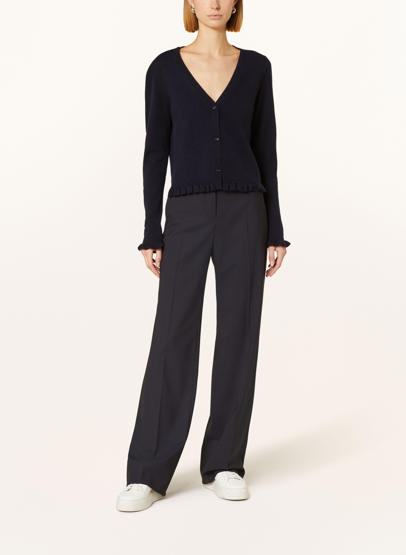 ALLUDE Cardigan with cashmere and ruffles, Color: DARK BLUE (Image 2)
