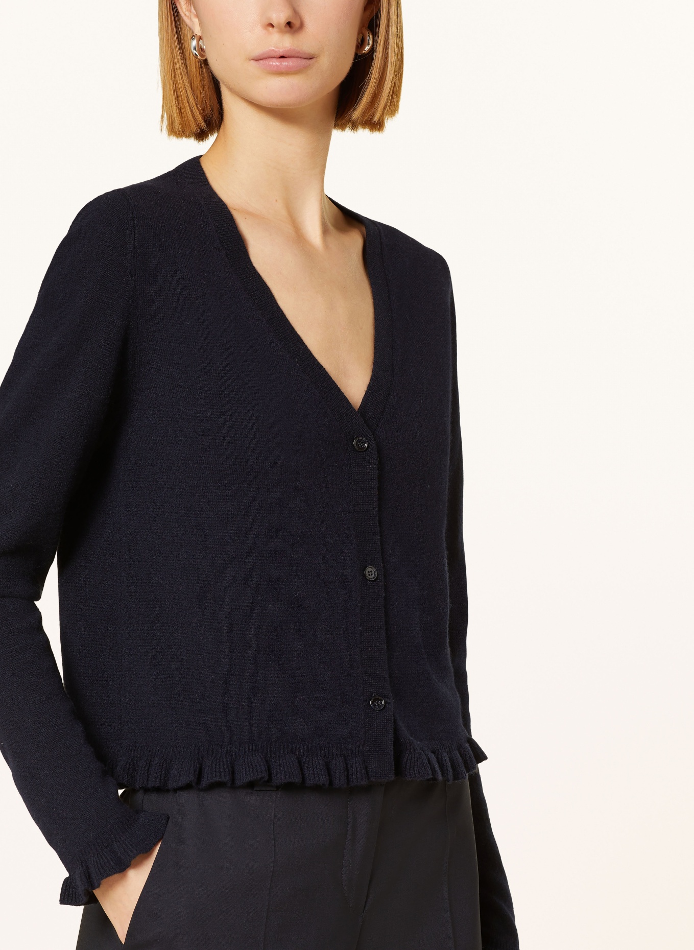 ALLUDE Cardigan with cashmere and ruffles, Color: DARK BLUE (Image 4)