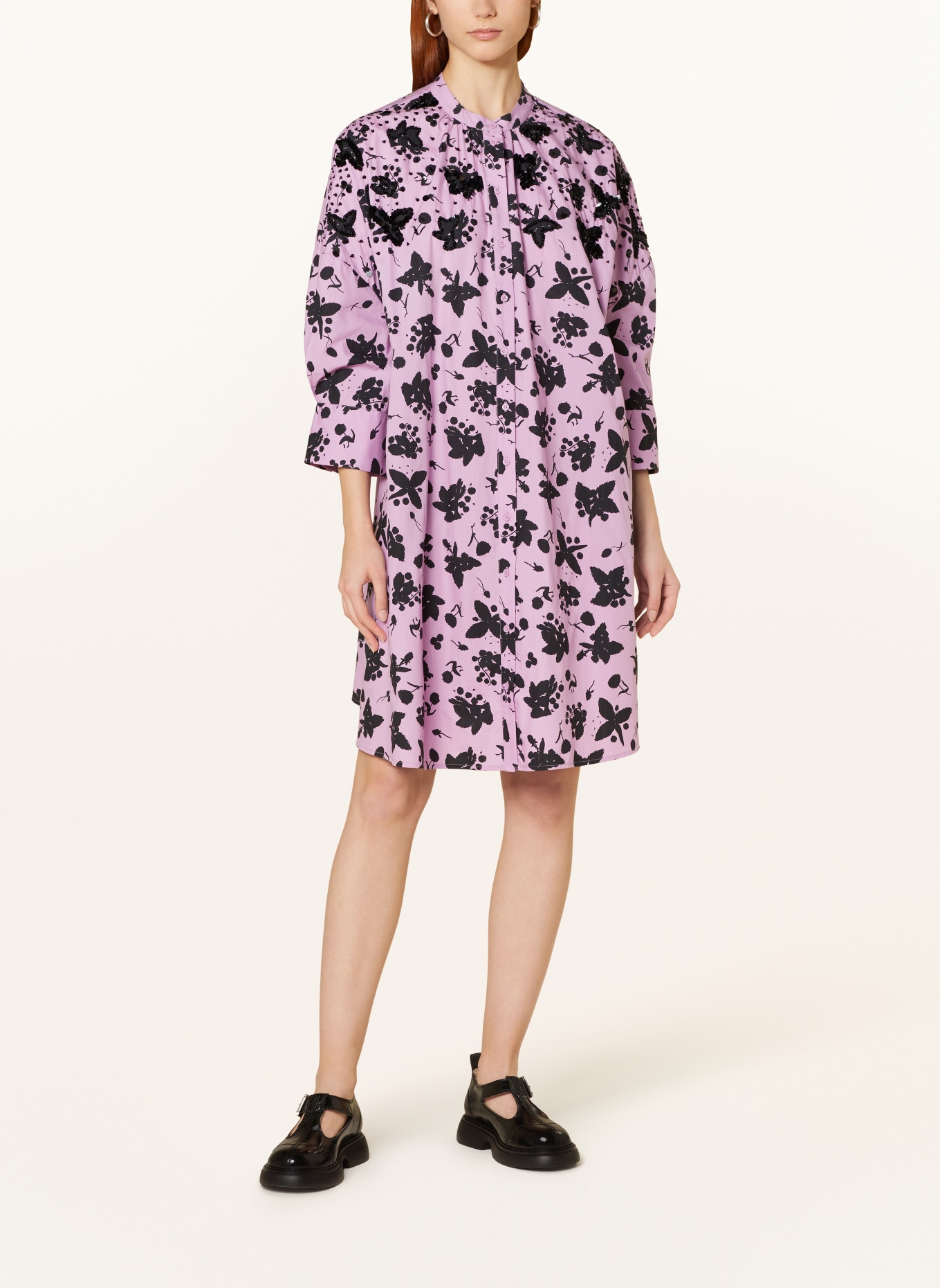ESSENTIEL ANTWERP Shirt dress FACIE with 3/4 sleeves and sequins, Color: LIGHT PURPLE/ BLACK (Image 2)