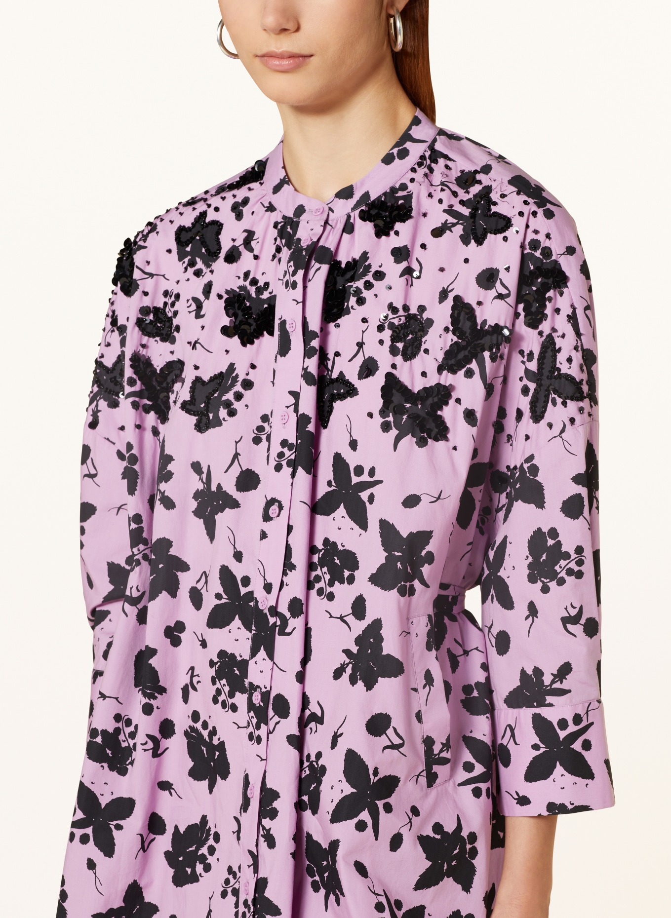 ESSENTIEL ANTWERP Shirt dress FACIE with 3/4 sleeves and sequins, Color: LIGHT PURPLE/ BLACK (Image 4)
