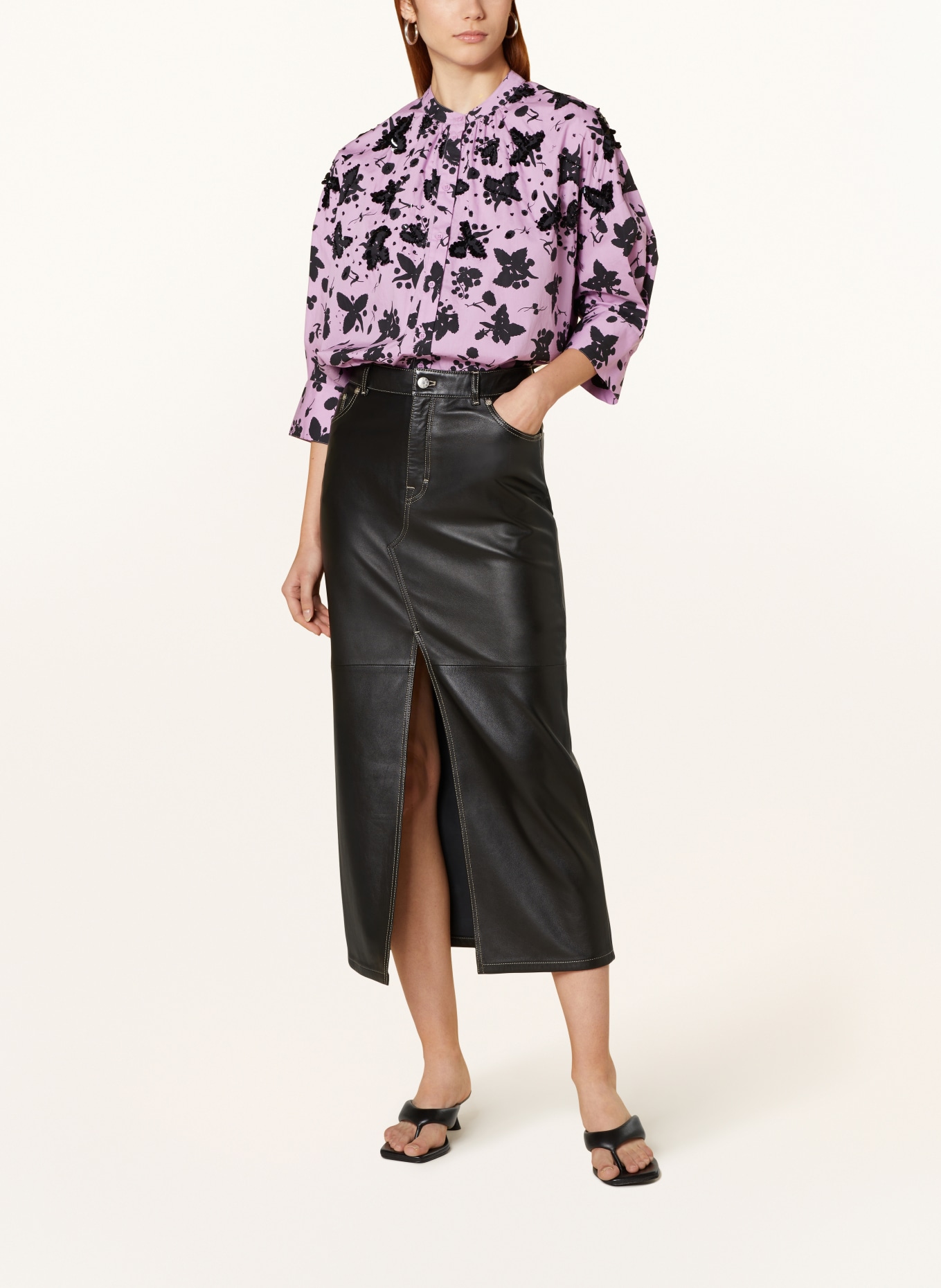 ESSENTIEL ANTWERP Blouse FRANCESCA with 3/4 sleeves and sequins, Color: LIGHT PURPLE/ BLACK (Image 2)