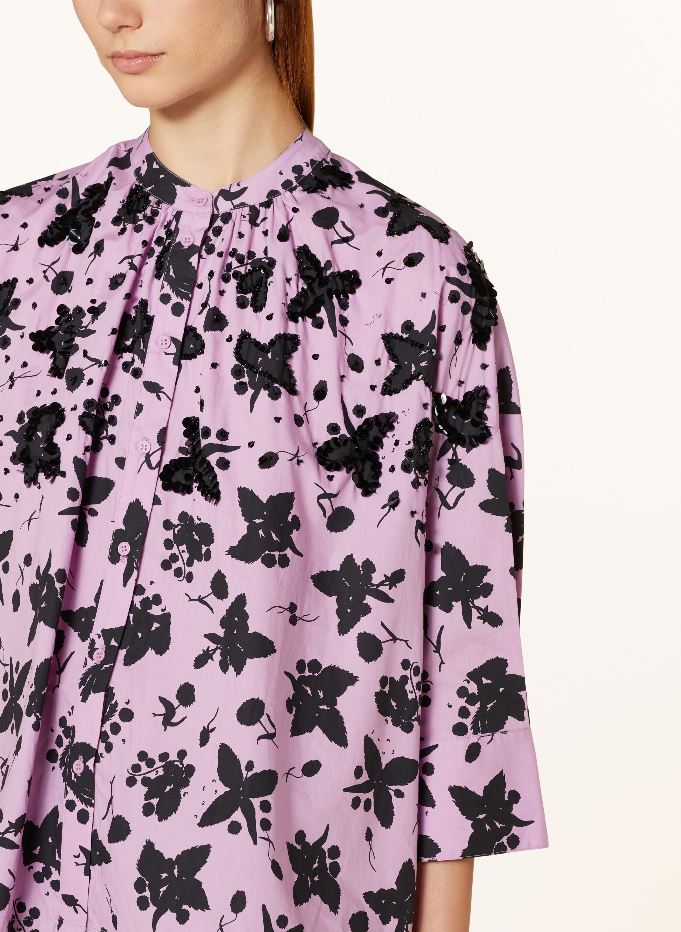ESSENTIEL ANTWERP Blouse FRANCESCA with 3/4 sleeves and sequins, Color: LIGHT PURPLE/ BLACK (Image 4)
