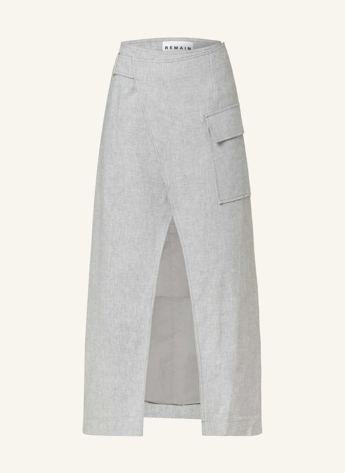 REMAIN Skirt in wrap look with linen, Color: WHITE/ GRAY (Image 1)