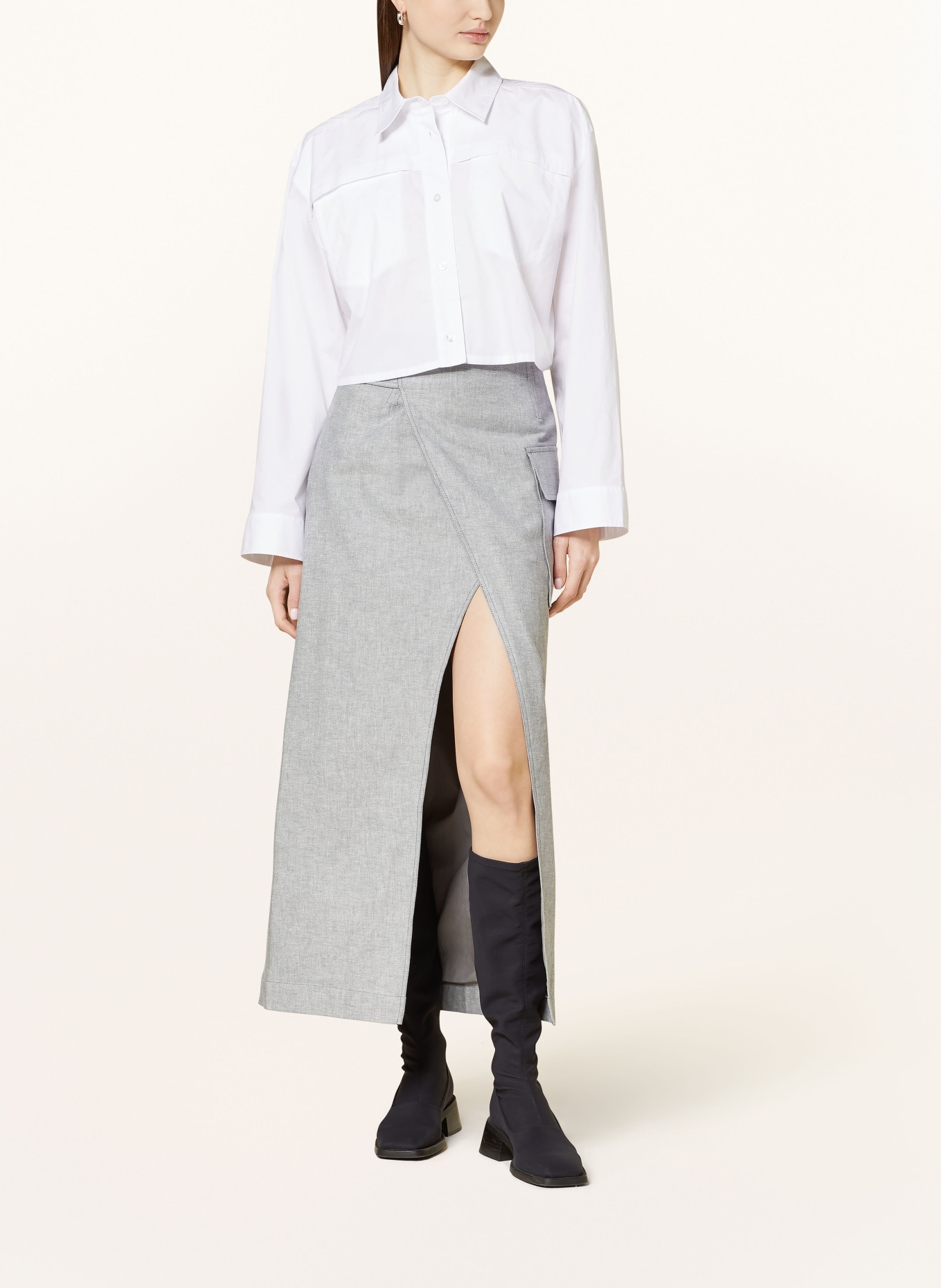REMAIN Skirt in wrap look with linen, Color: WHITE/ GRAY (Image 2)